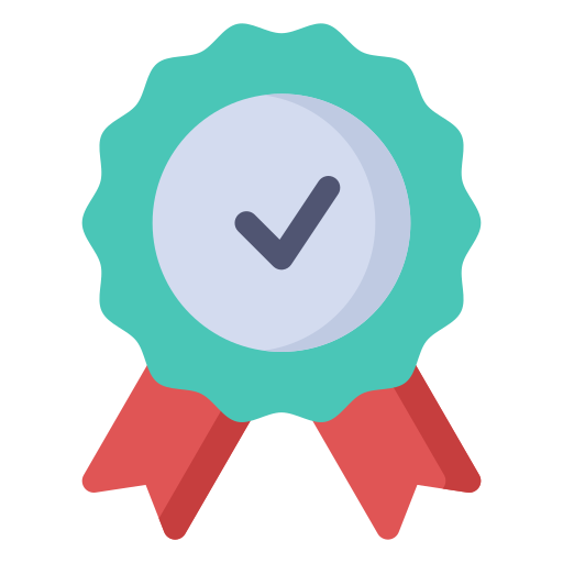 Award badge with a check mark on a white background