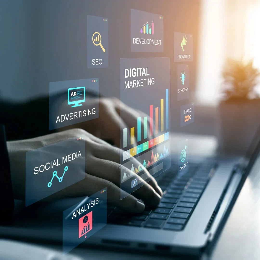 A person working on a laptop to improve the different digital assets of their company. Marketing company website is an essential way to achieve these goals. 