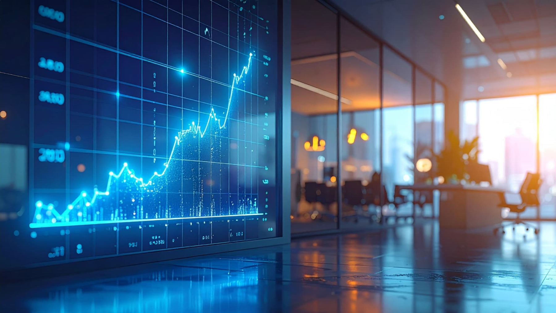 Digital display of a growing graph in an office setting